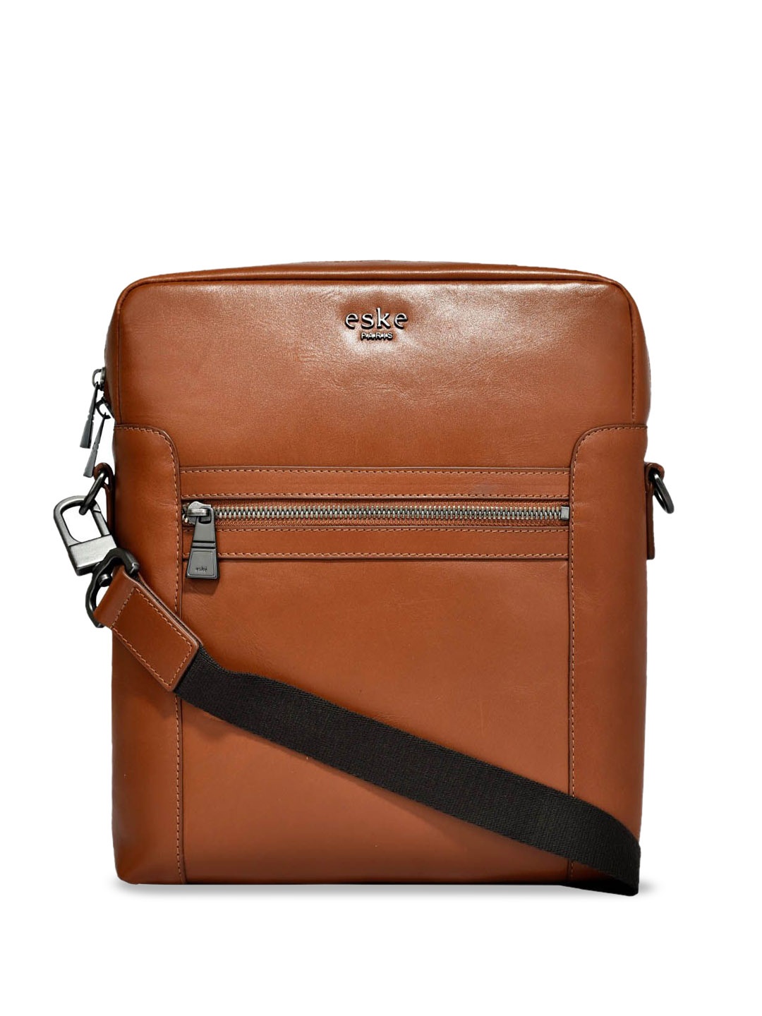 

Eske Men Leather Structured Sling Bag, Tan