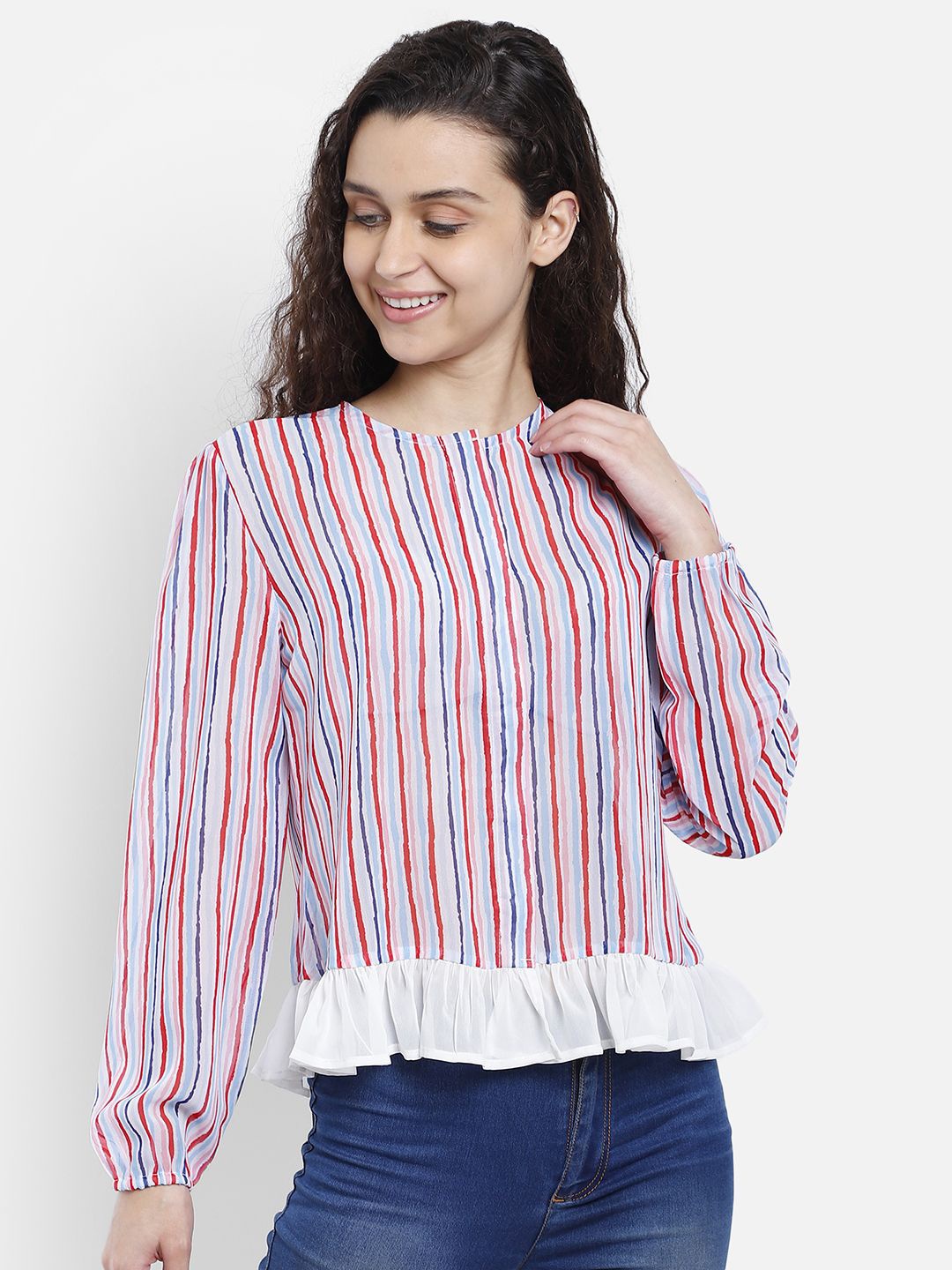 

Yaadleen Striped Puff Sleeve Georgette Top, Multi