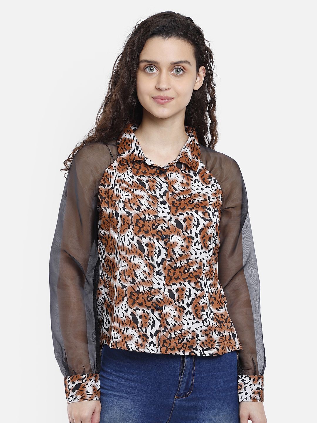 

Yaadleen Animal Print Shirt Style Top, Brown