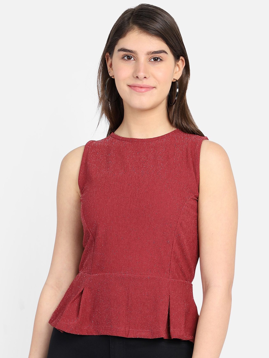 

Yaadleen Women Solid Peplum Top, Maroon