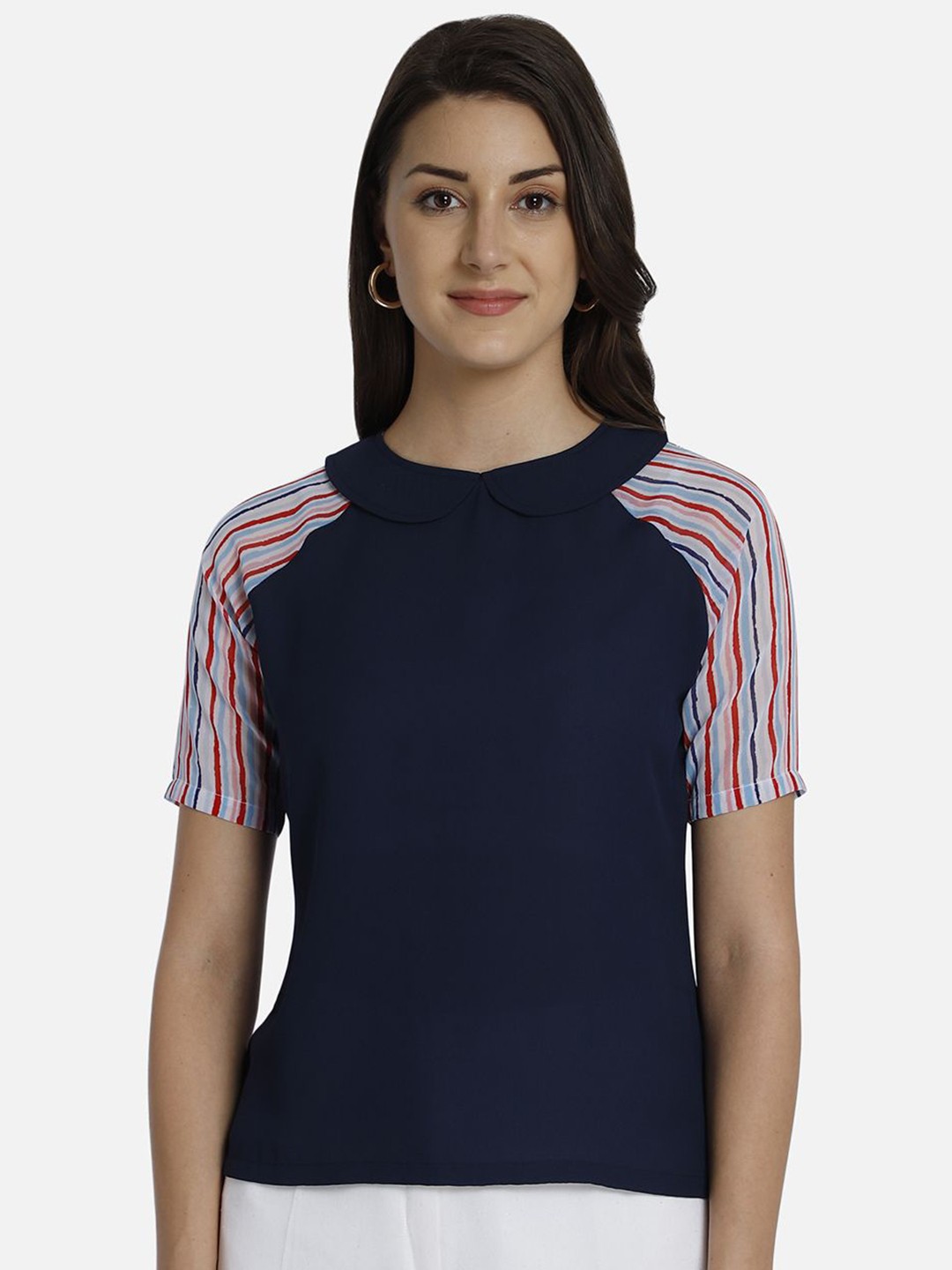 

Yaadleen Women Peter Pan Collar Casual Top, Navy blue