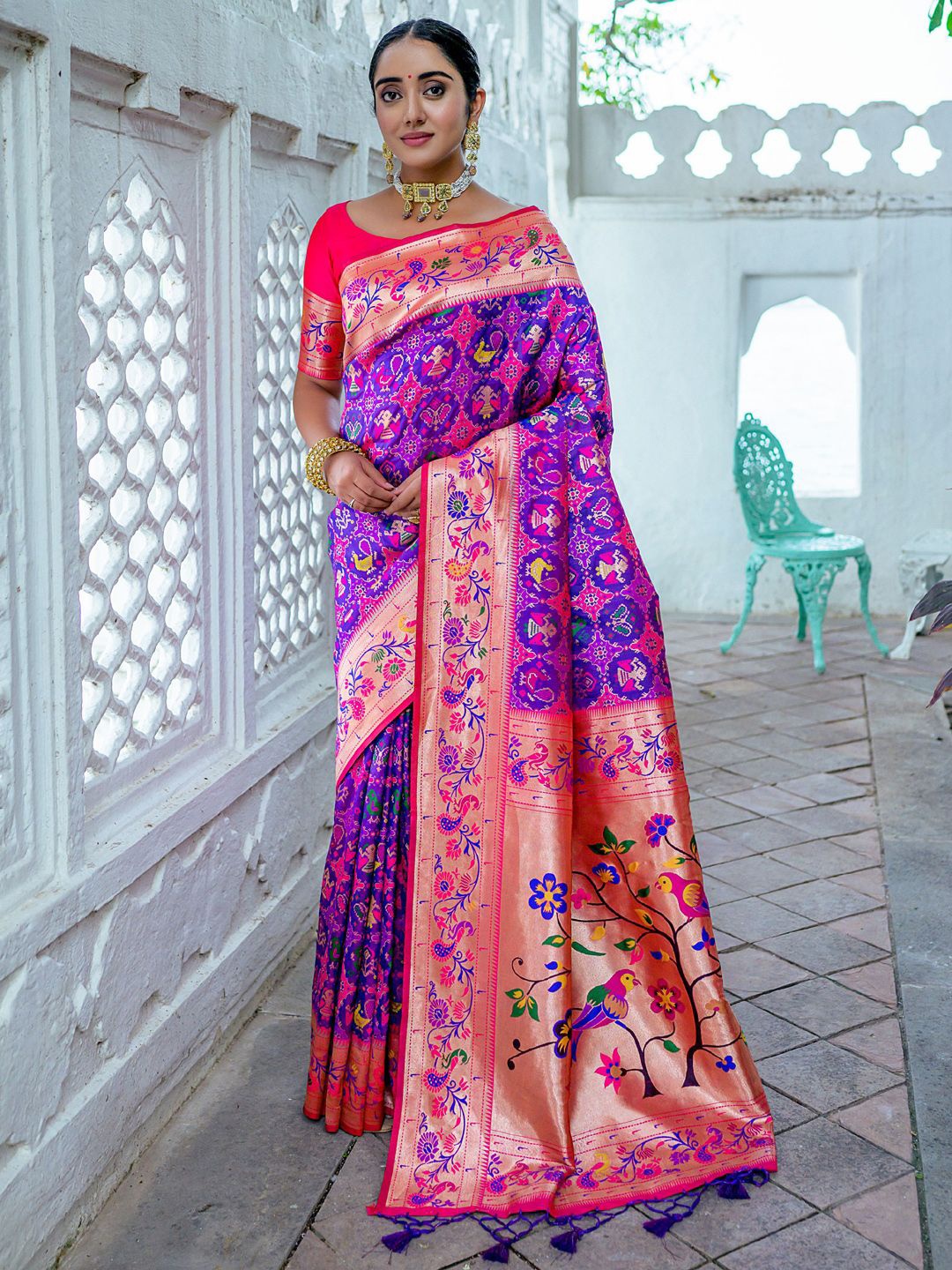 

Panzora Woven Design Zari Paithani Saree, Blue