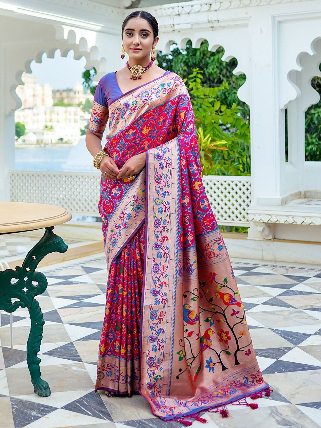 

Panzora Woven Design Zari Paithani Saree, Pink