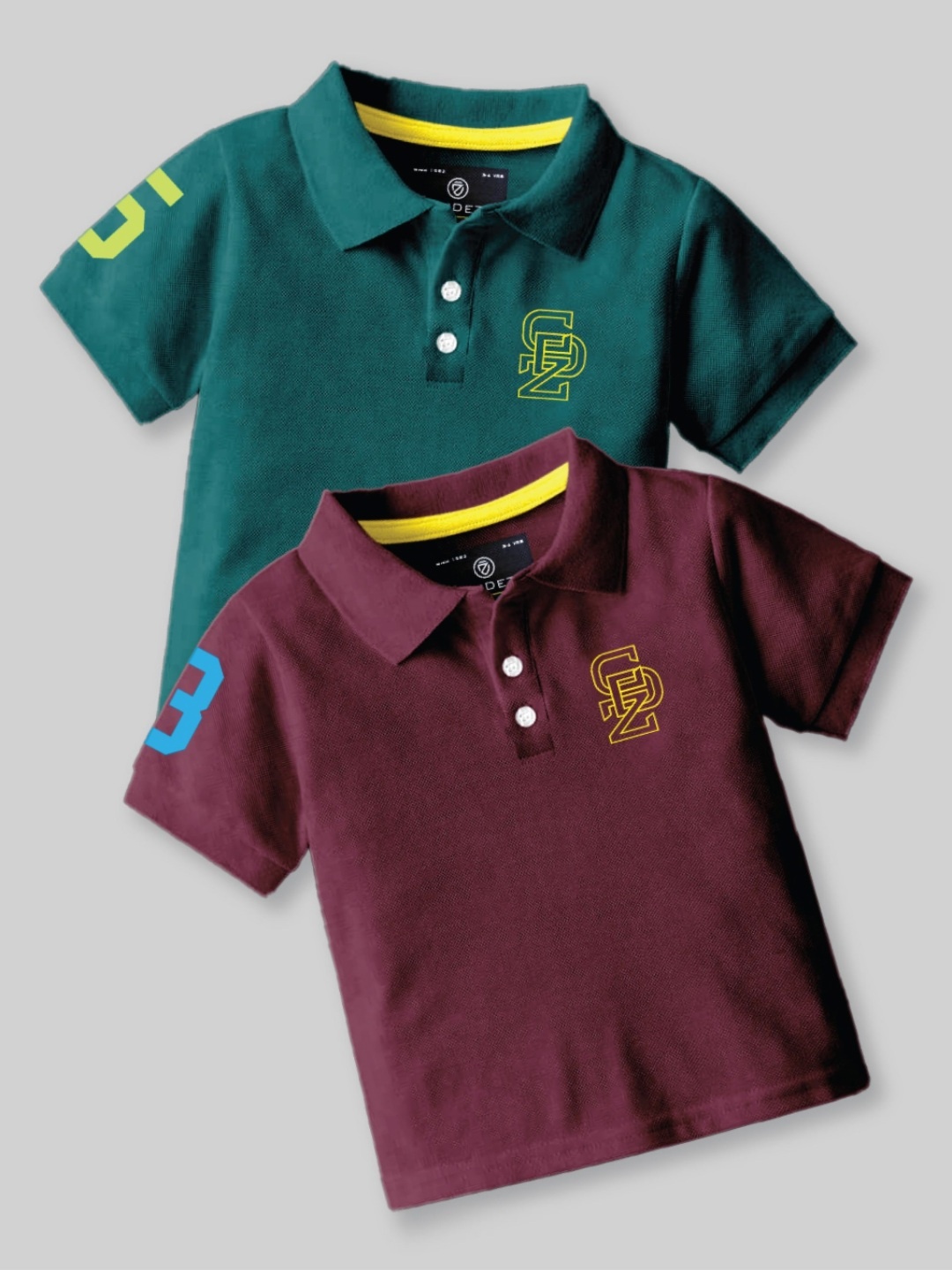 

CODEZ Boys 2 Printed Polo Collar Applique T-shirt, Green
