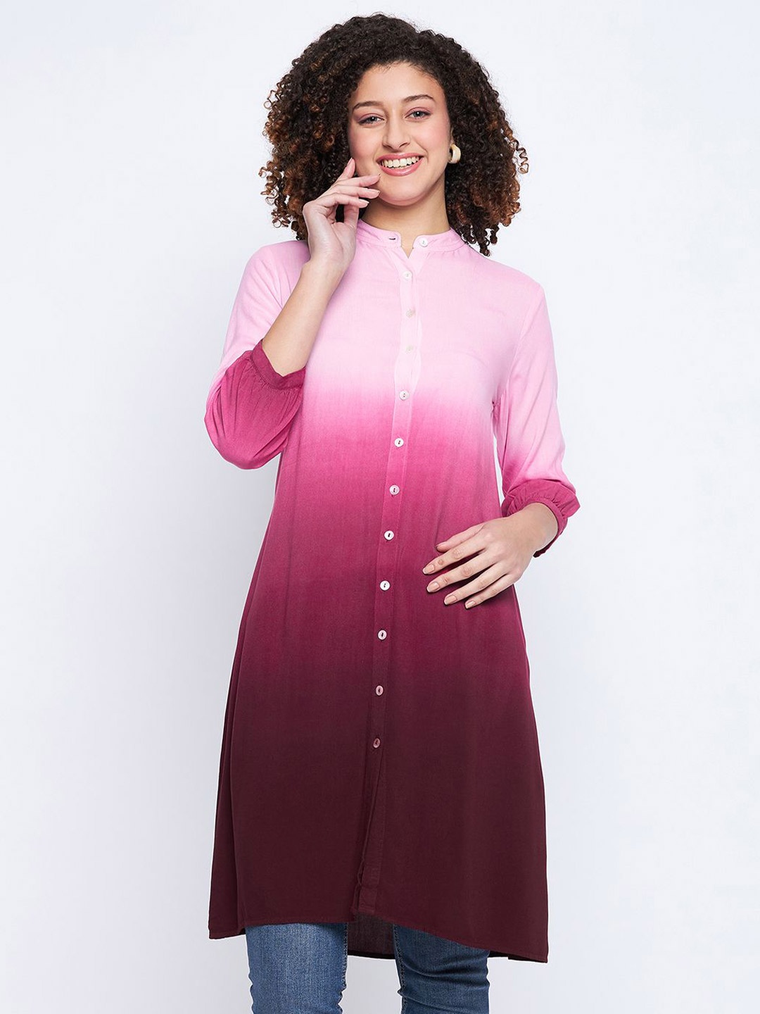 

Ruhaans Colourblocked Mandarin Collar Tunic, Pink