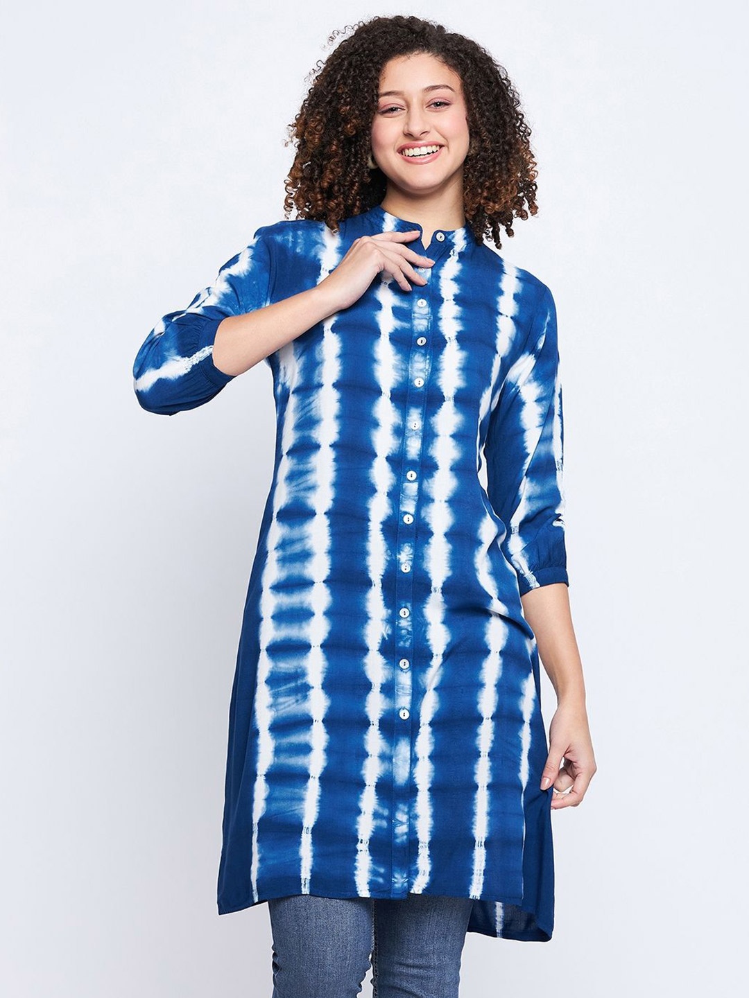 

Ruhaans Mandarin Collar Printed Tunic, Blue