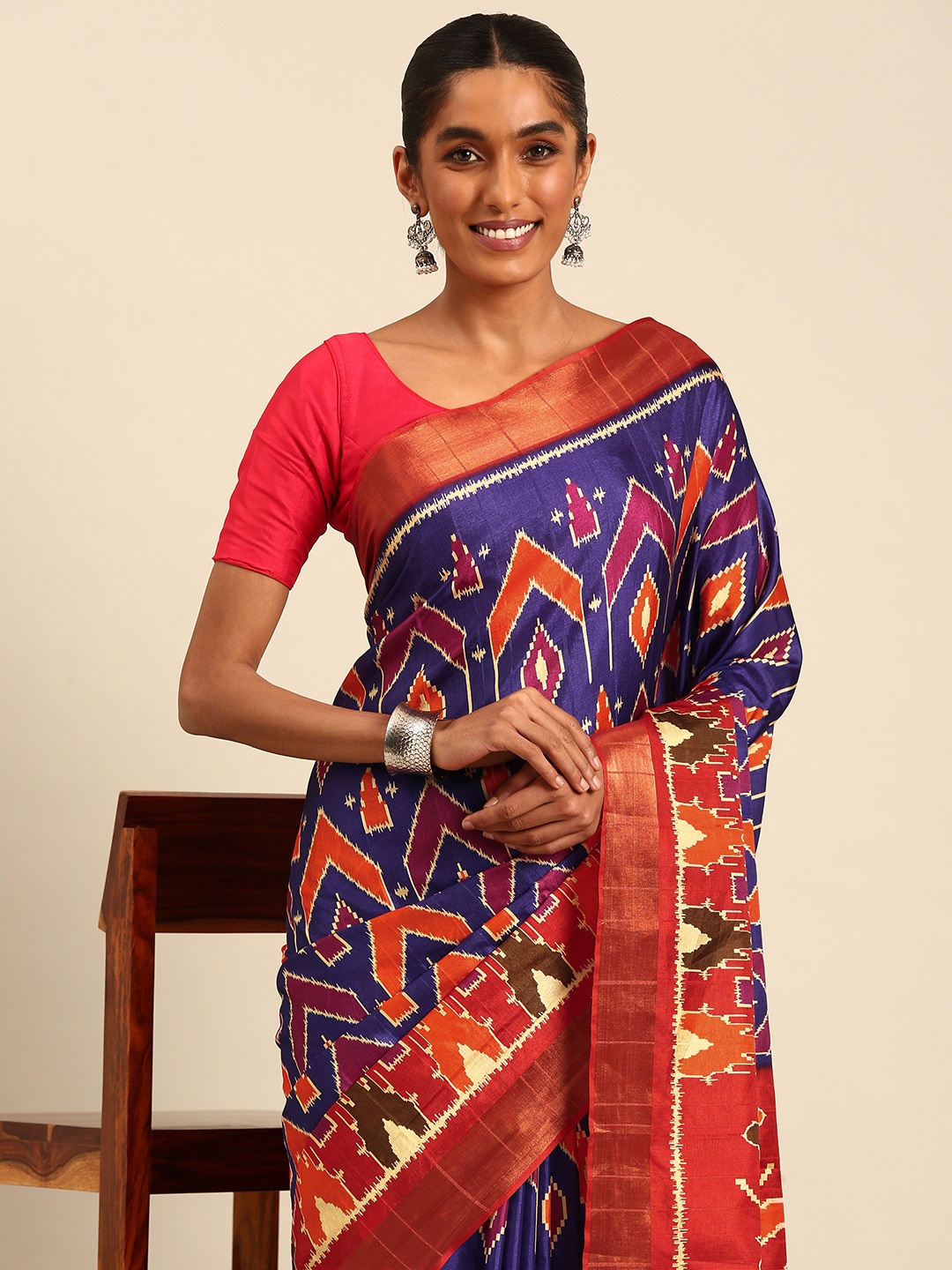 

SANGAM PRINTS Geometric Printed Zari Tussar Saree, Violet