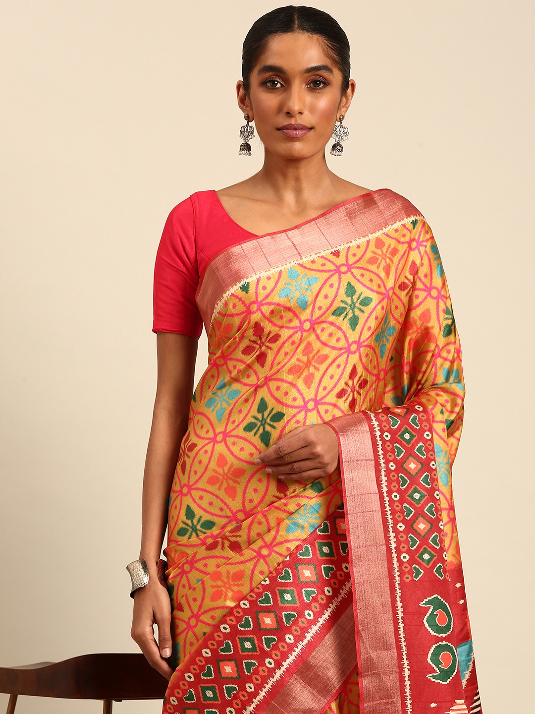 

SANGAM PRINTS Ethnic Motifs Printed Tussar Saree, Orange