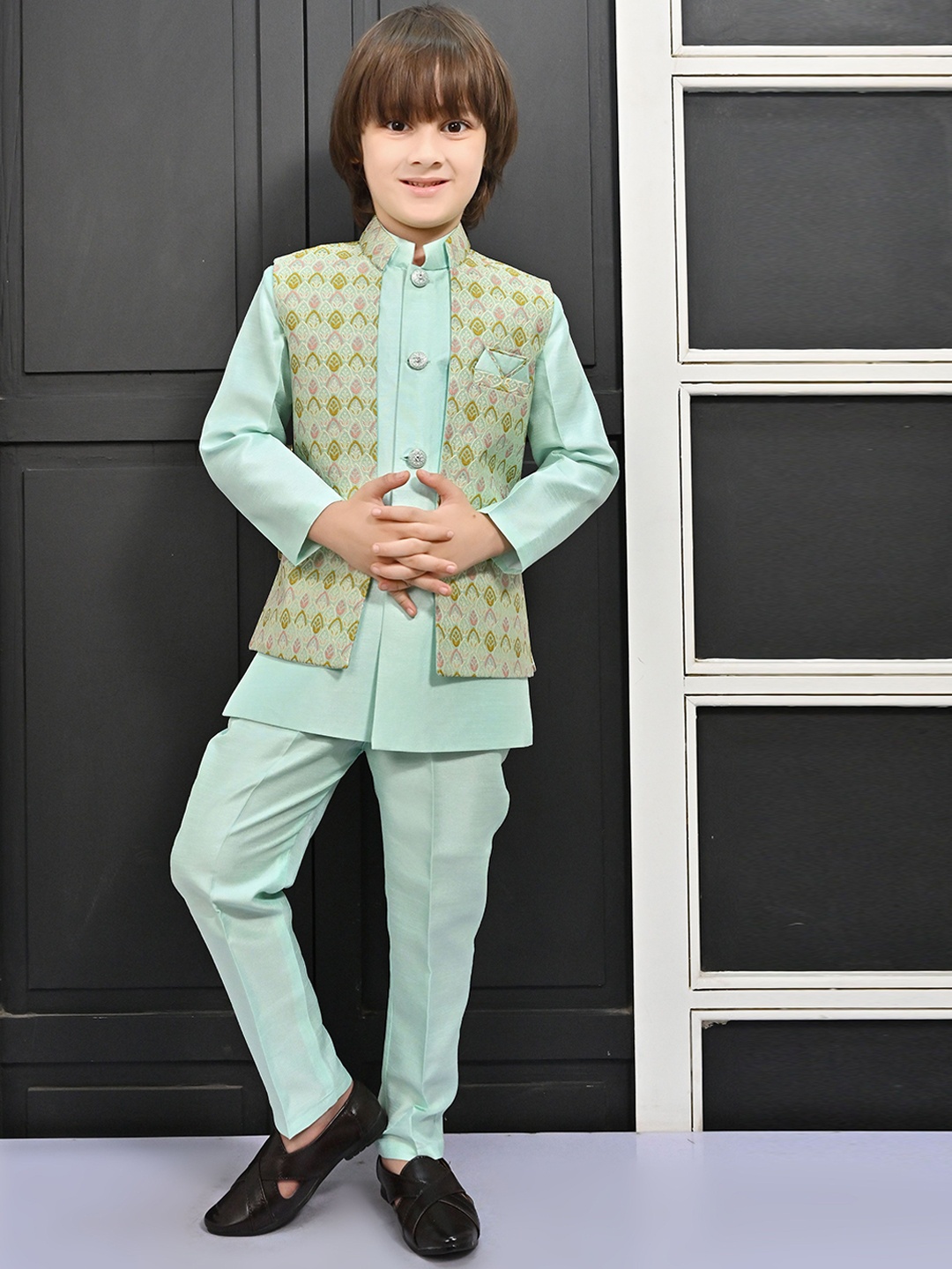 

Ahhaaaa Boys Straight Kurta Set, Turquoise blue