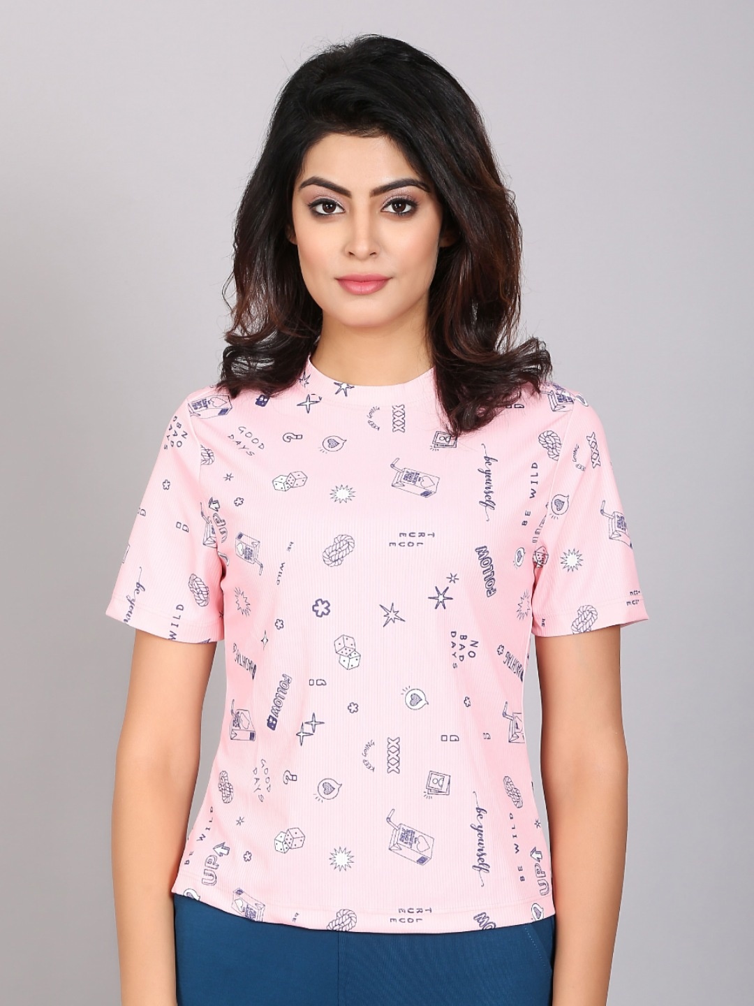 

DressBerry Women Printed Slim Fit T-shirt, Pink