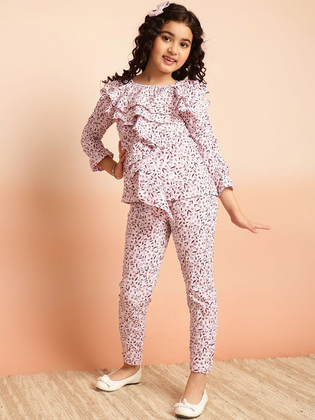 

BAESD Girls Round Neck Top with Trousers, Pink