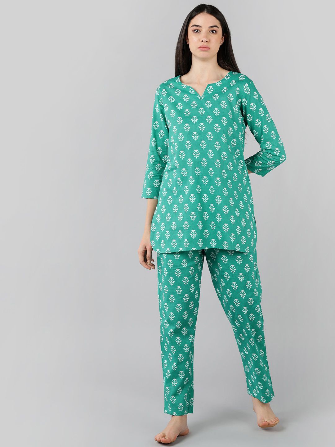 

KALINI Women Printed Night suit, Turquoise blue