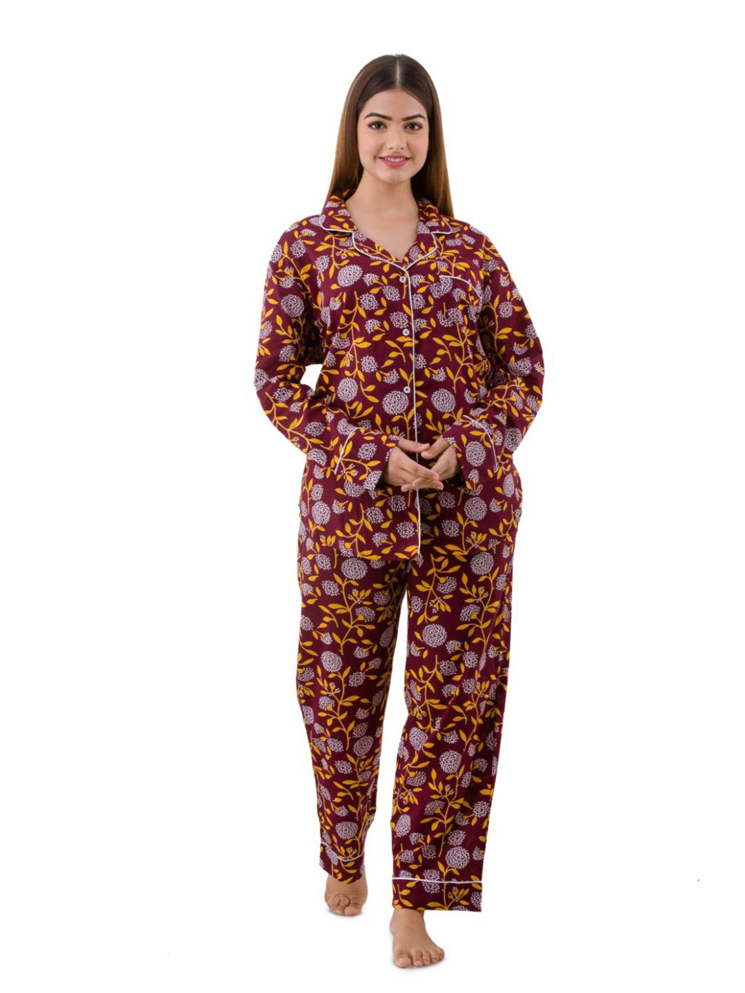 

Nation Polo Club Women Printed Night suit, Maroon