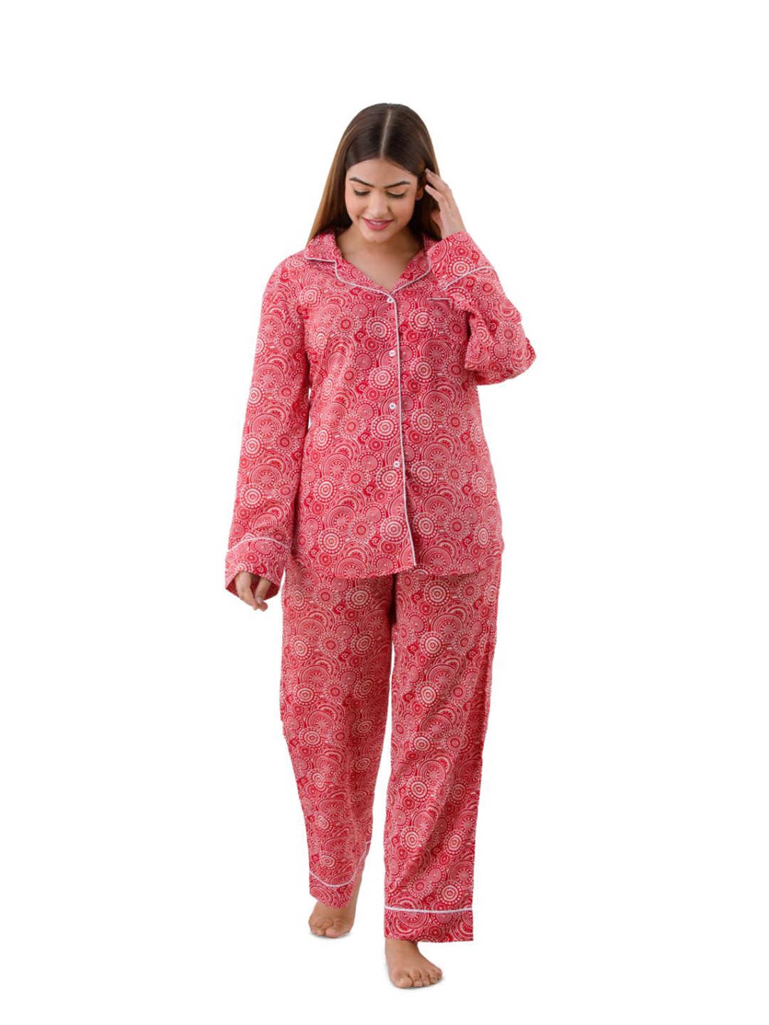

Nation Polo Club Women's Printed Night suit, Red