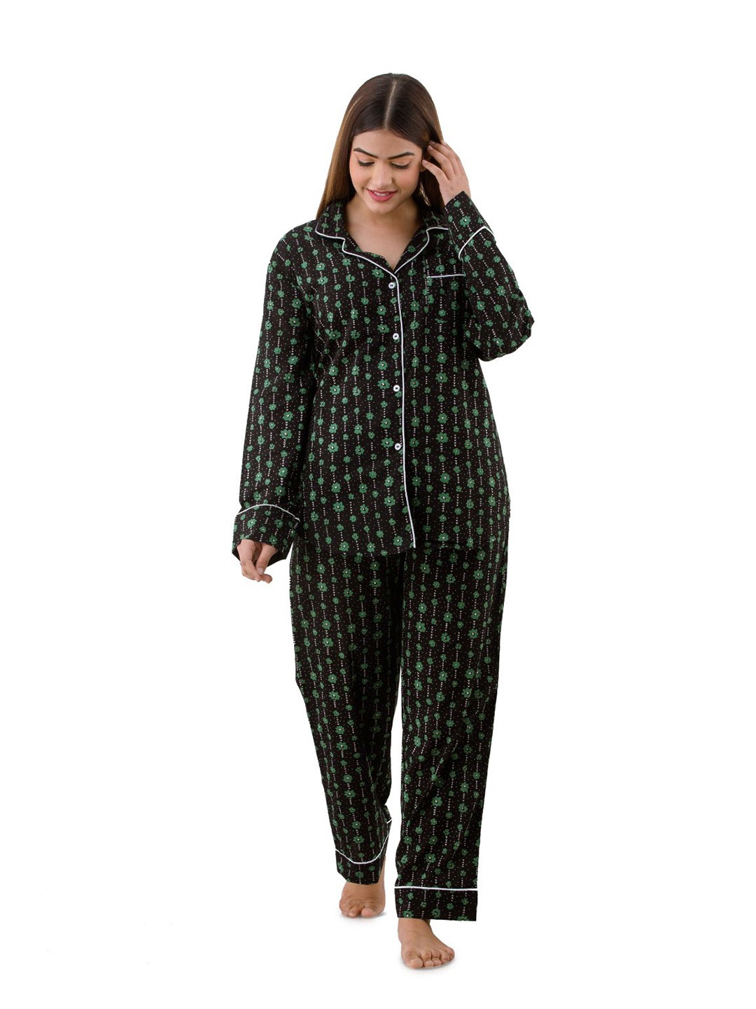 

Nation Polo Club Printed Night suit, Black