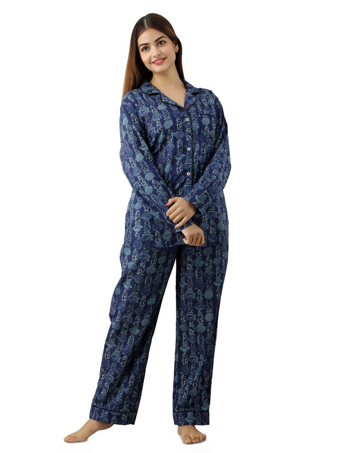 

Nation Polo Club Printed Night suit, Blue