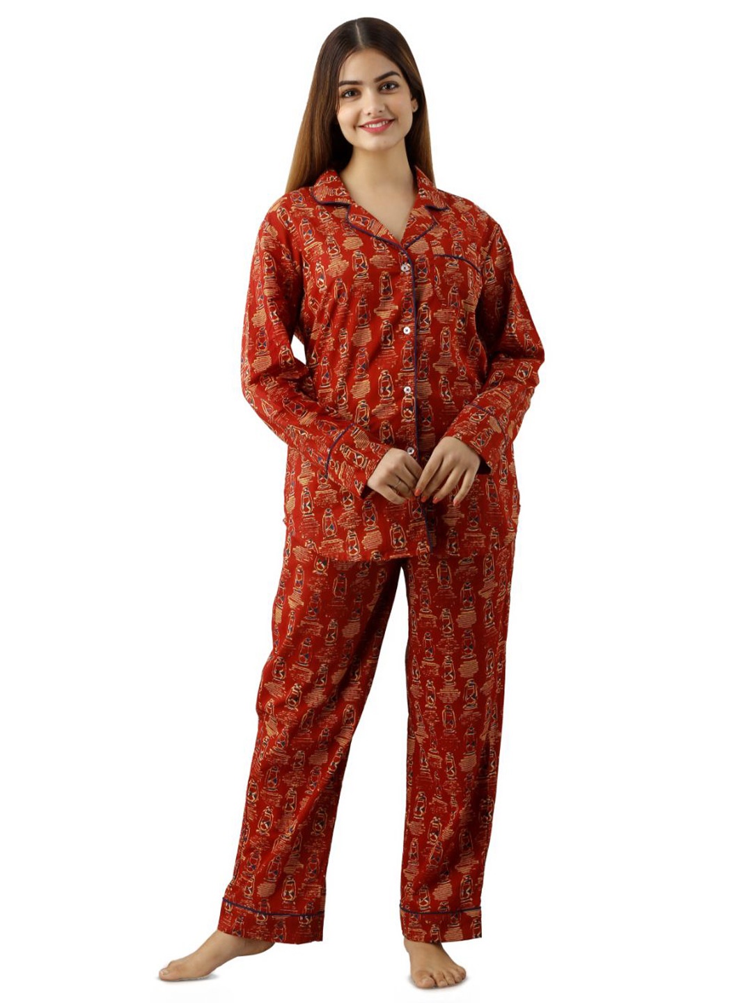 

Nation Polo Club Printed Night suit, Red