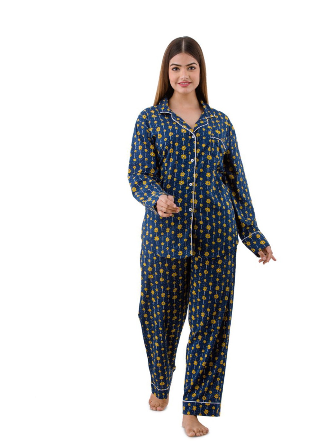 

Nation Polo Club Printed Night suit, Blue