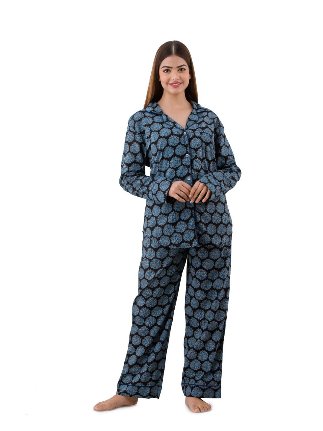 

Nation Polo Club Printed Night suit, Black