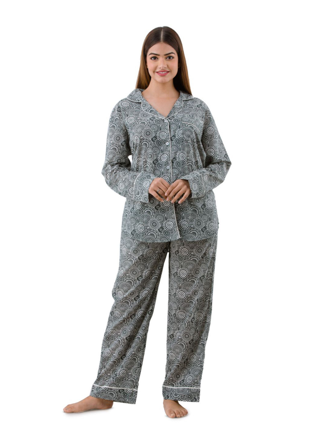 

Nation Polo Club Women Printed Night suit, Grey