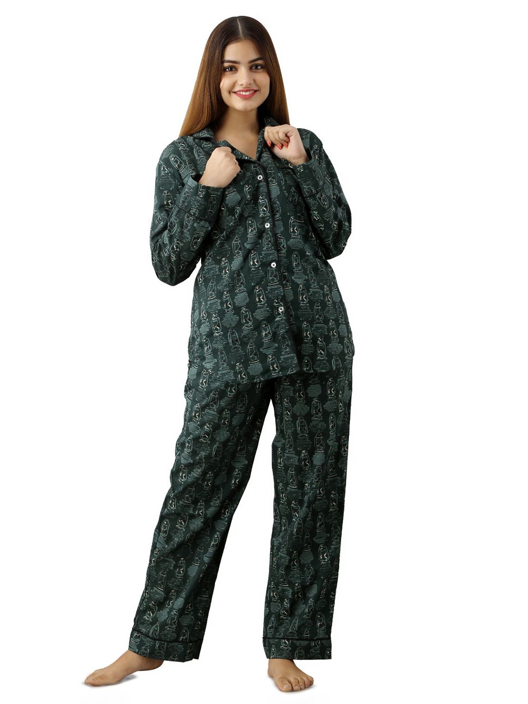 

Nation Polo Club Women Printed Night suit, Green