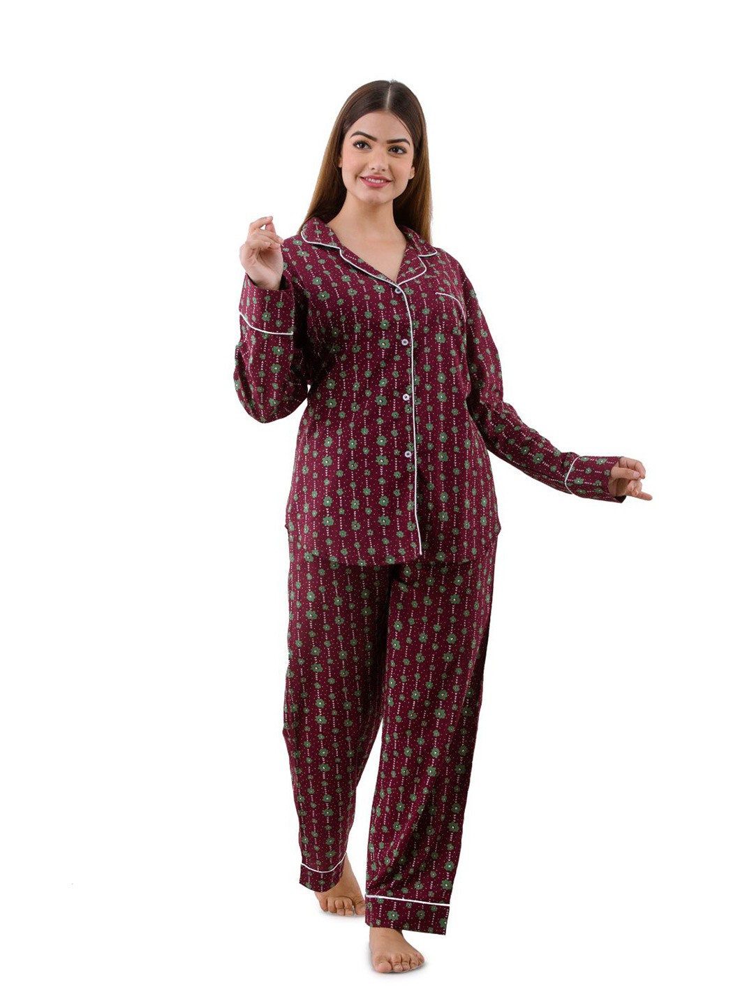 

Nation Polo Club Printed Night suit, Maroon