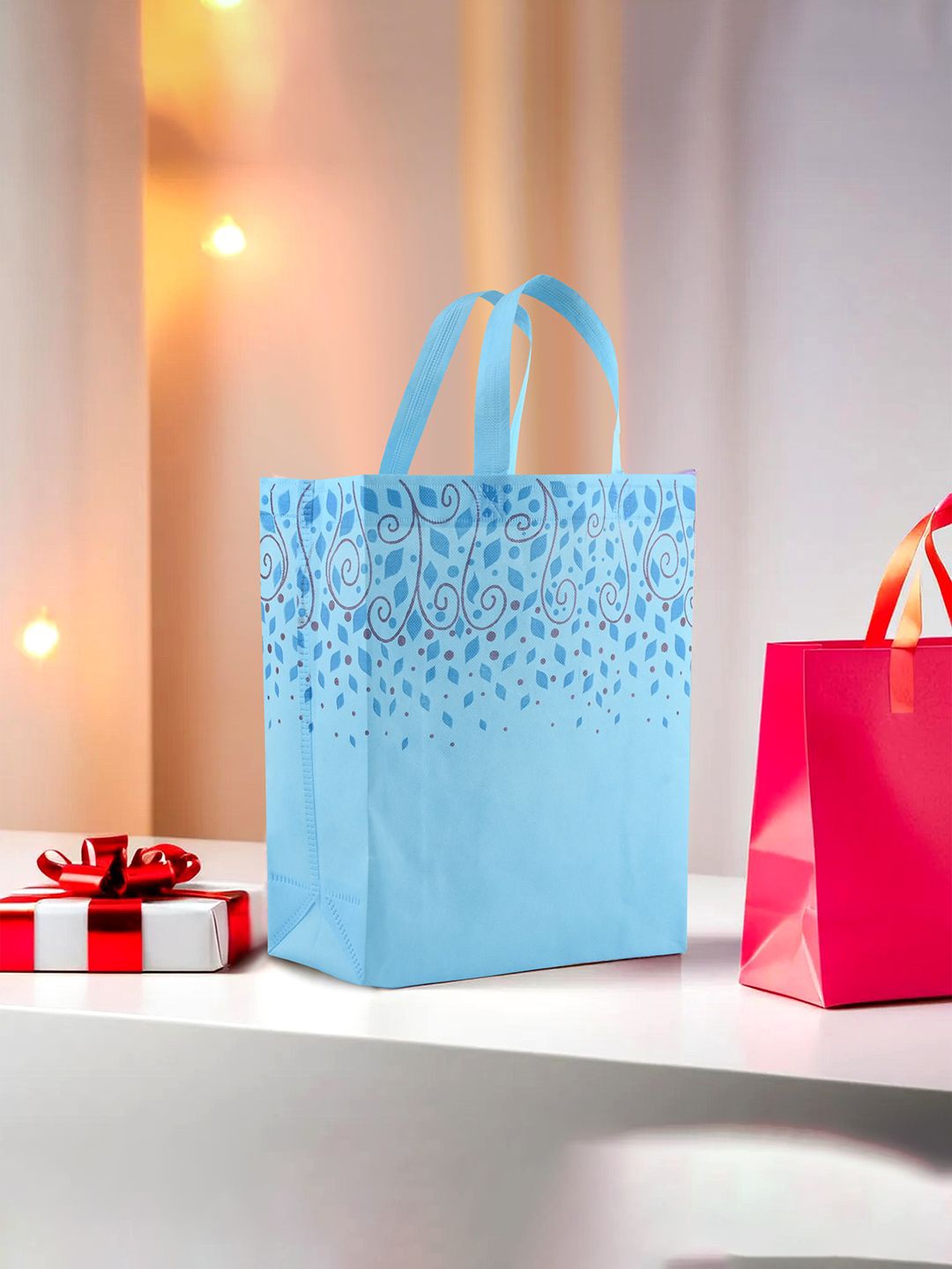 

Kuber Industries Printed Oversized Shopper Tote Bag with Tasselled, Blue