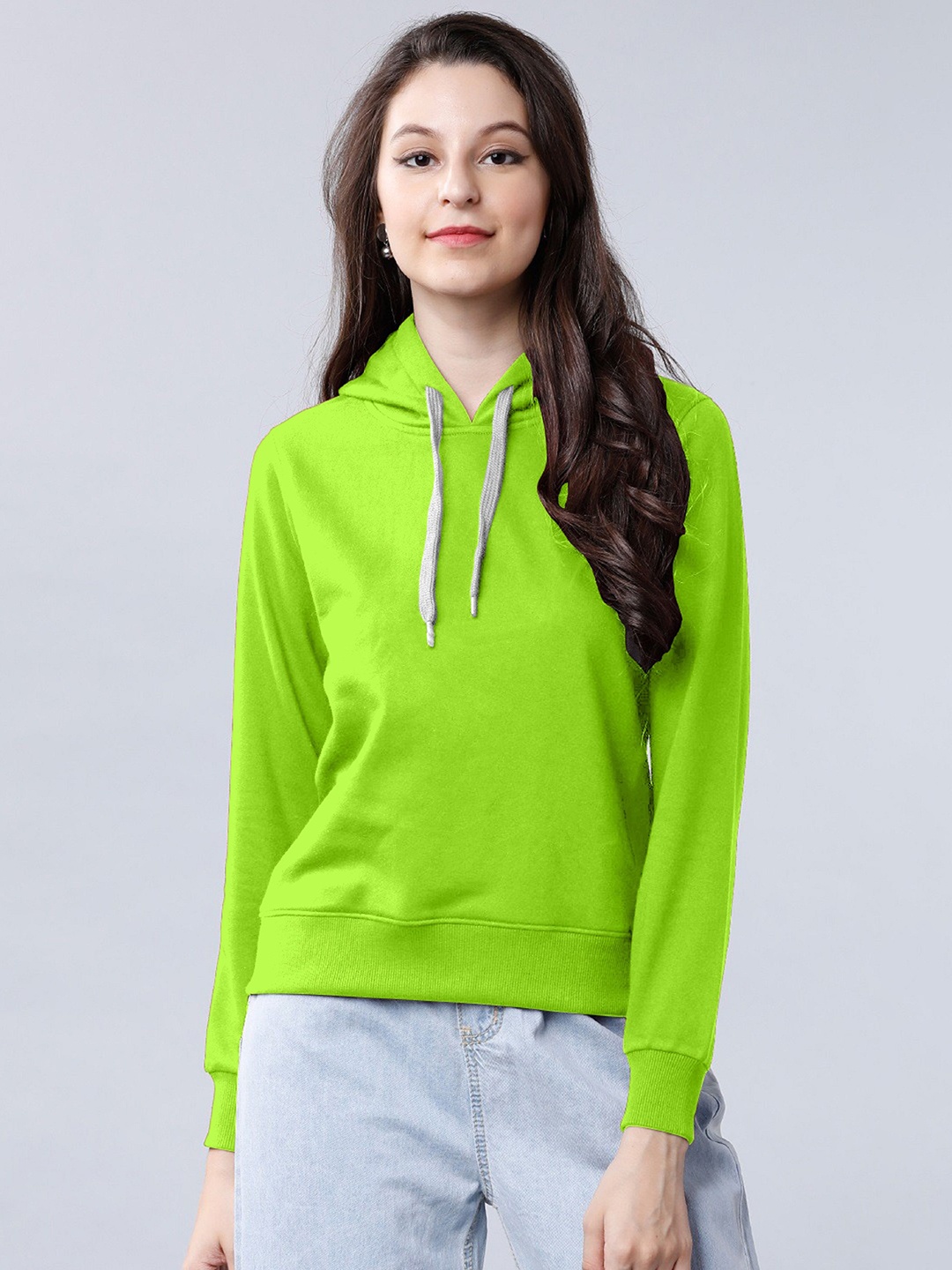 

BAESD Women Solid Hooded T-shirt, Lime green