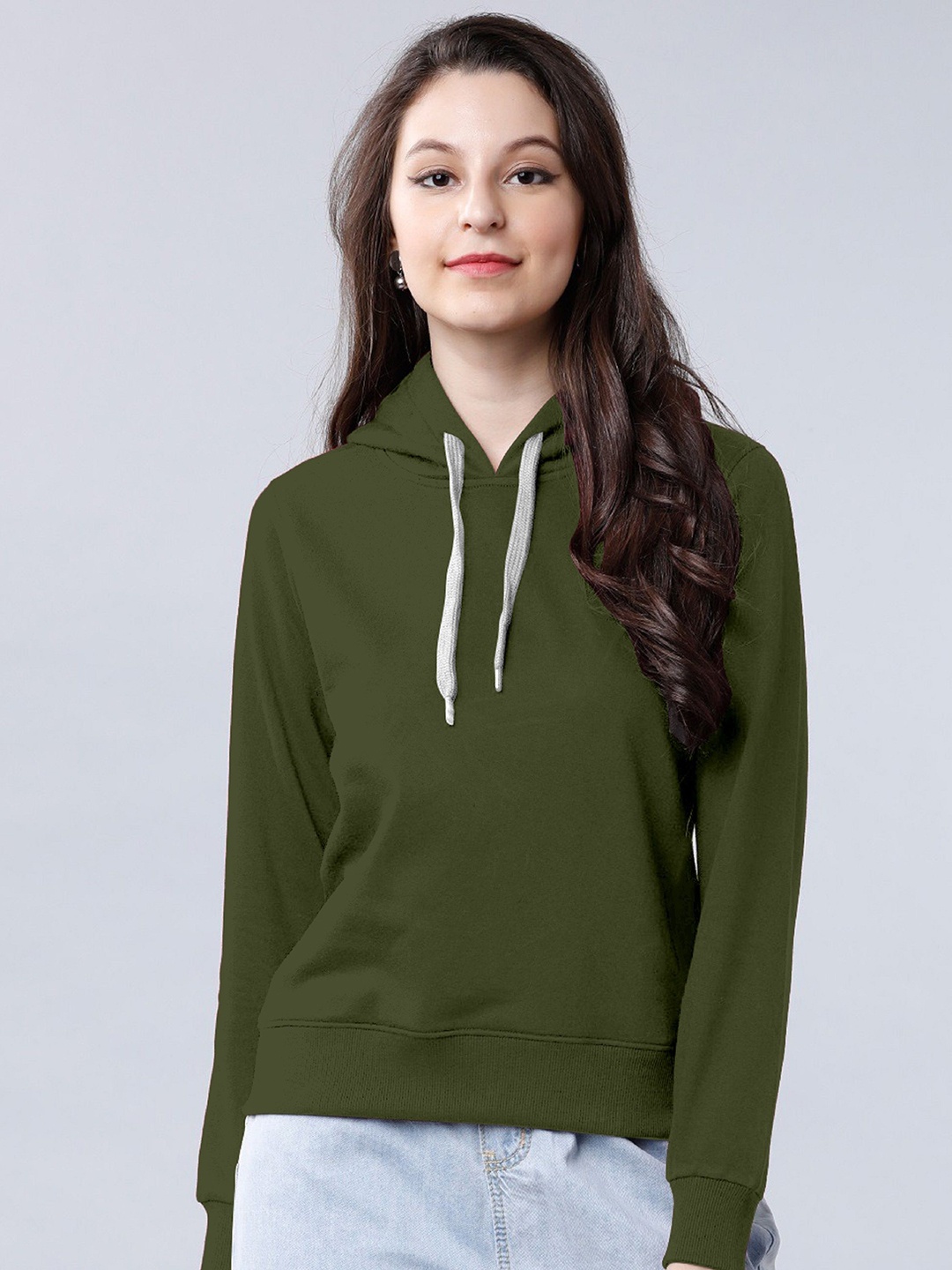 

BAESD Women Solid Hooded T-shirt, Olive