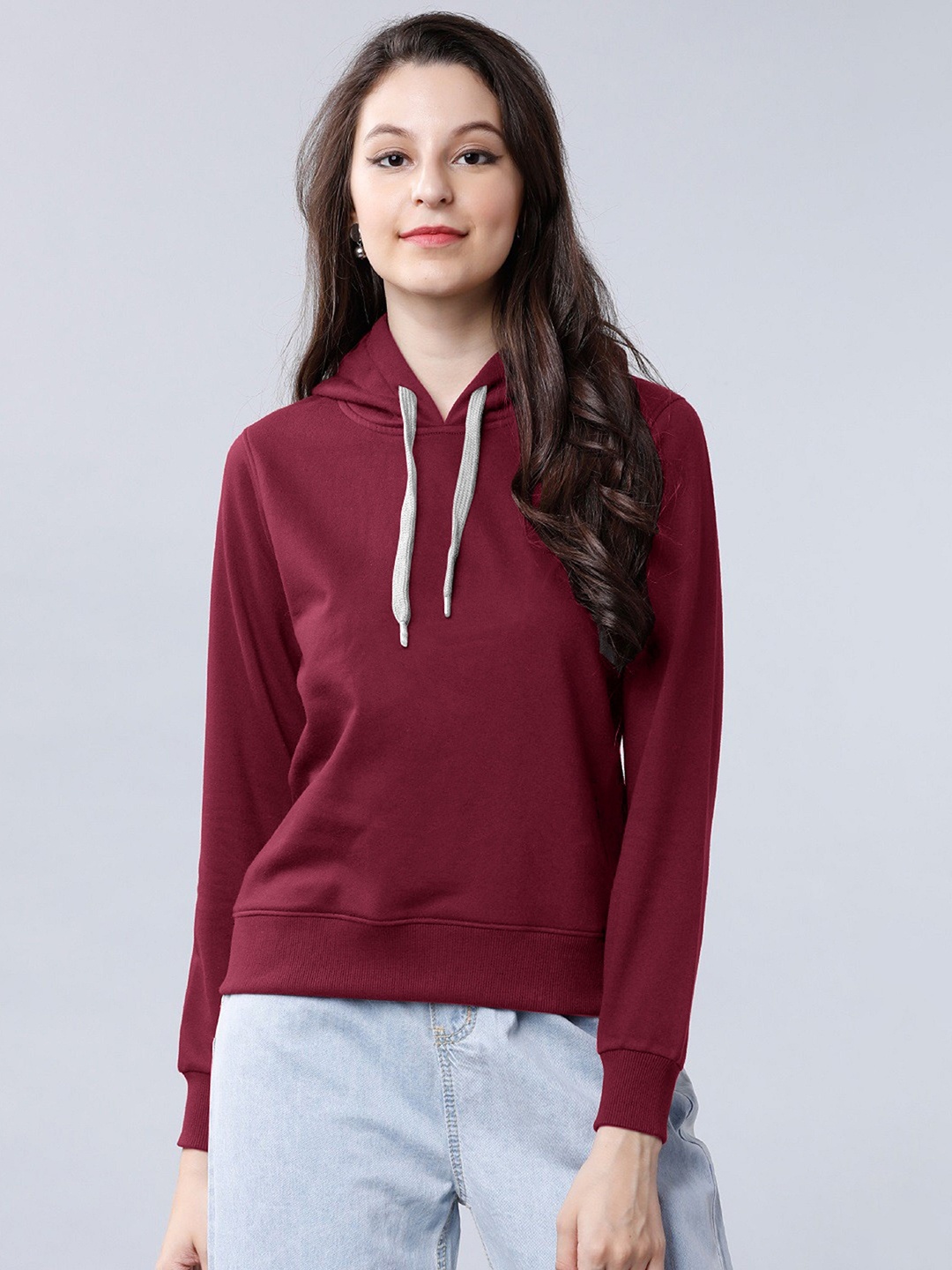 

BAESD Women Solid Hooded T-shirt, Maroon