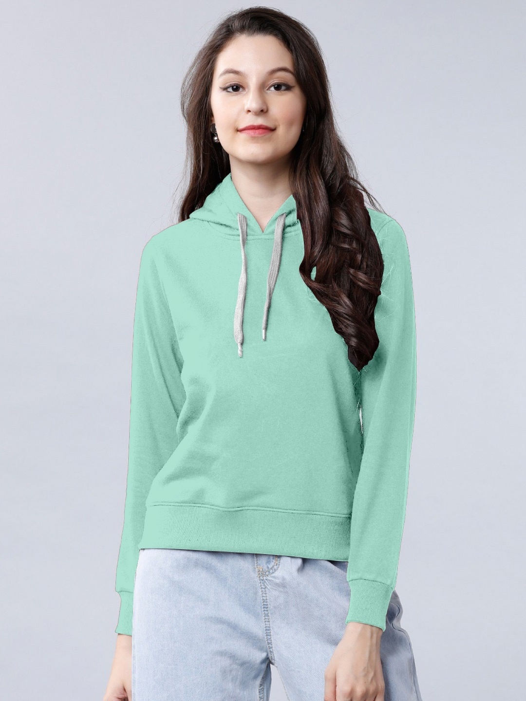 

BAESD Women Solid Hooded T-shirt, Sea green