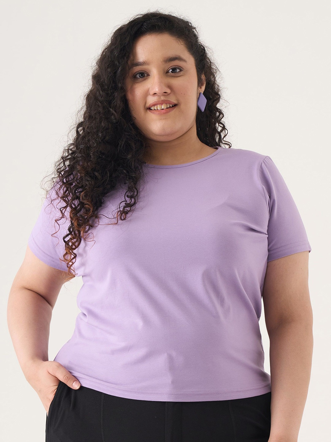 

SPIRIT ANIMAL Women Solid Plus Size Round Neck T-shirt, Purple