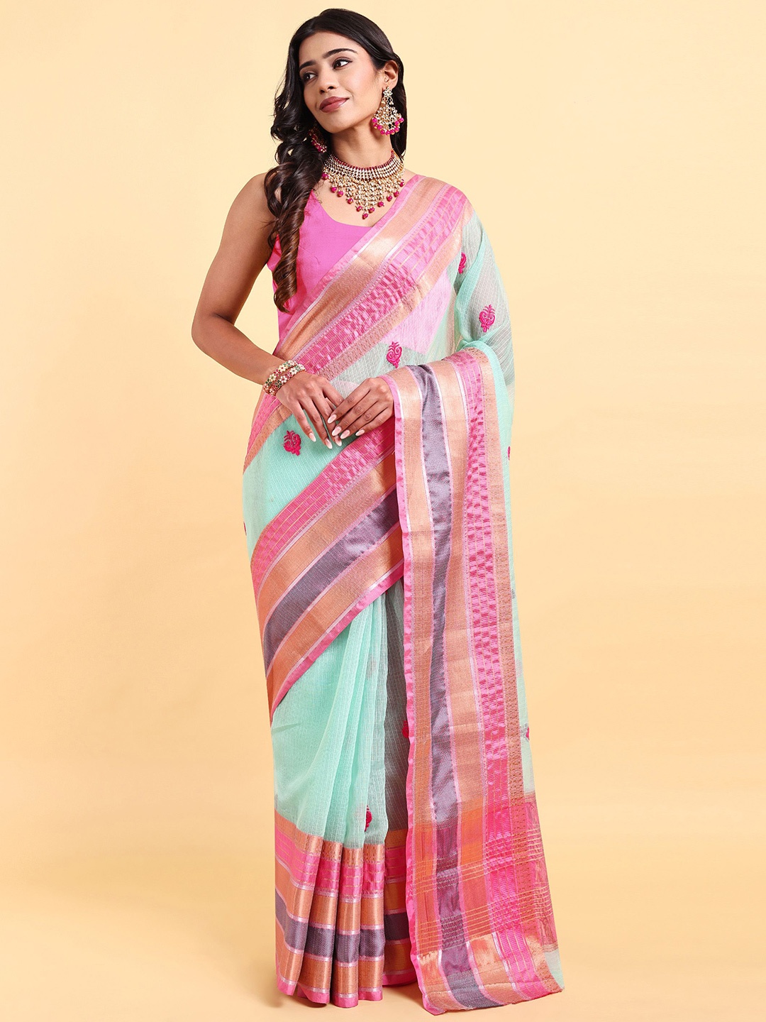 

Sarisp Ethnic Motifs Zari Banarasi Saree, Green