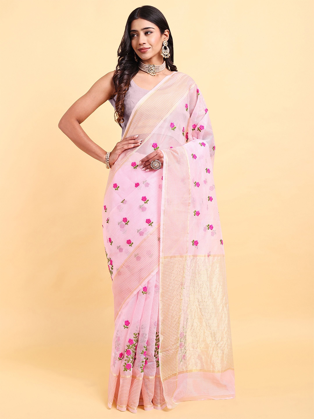 

Sarisp Ethnic Motifs Zari Saree, Pink