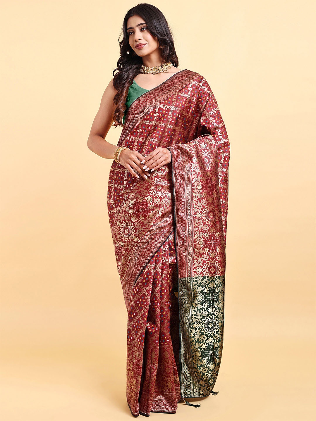 

Sarisp Ethnic Motifs Woven Design Zari Pure Silk Banarasi Saree, Maroon