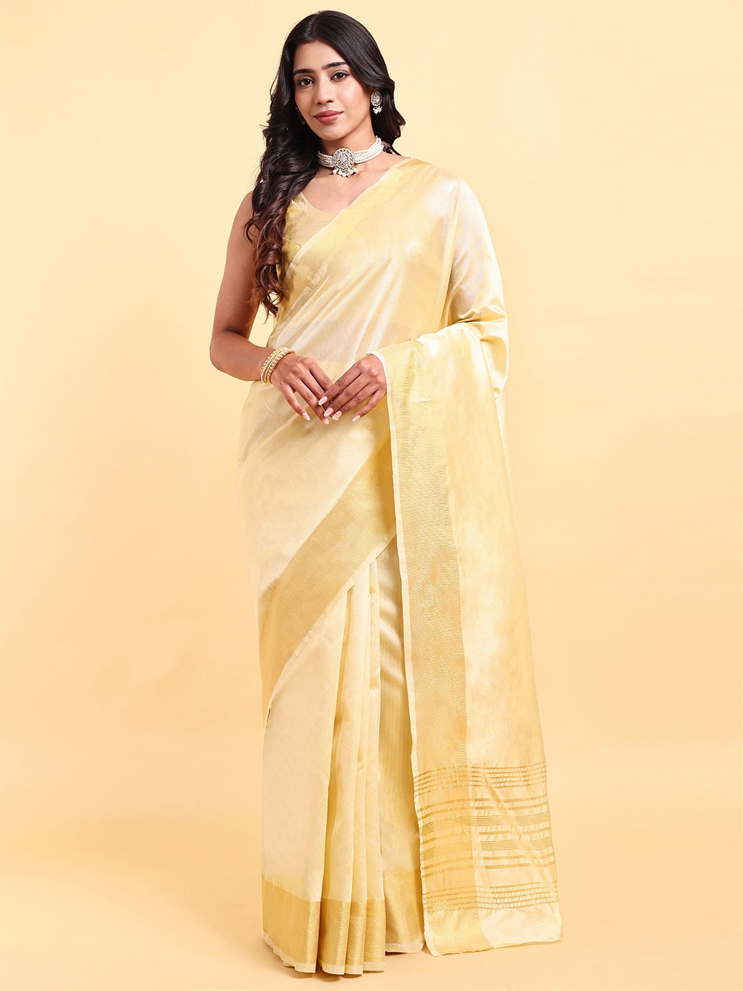 

Sarisp Zari Woven Pure Silk Banarasi Saree, Cream