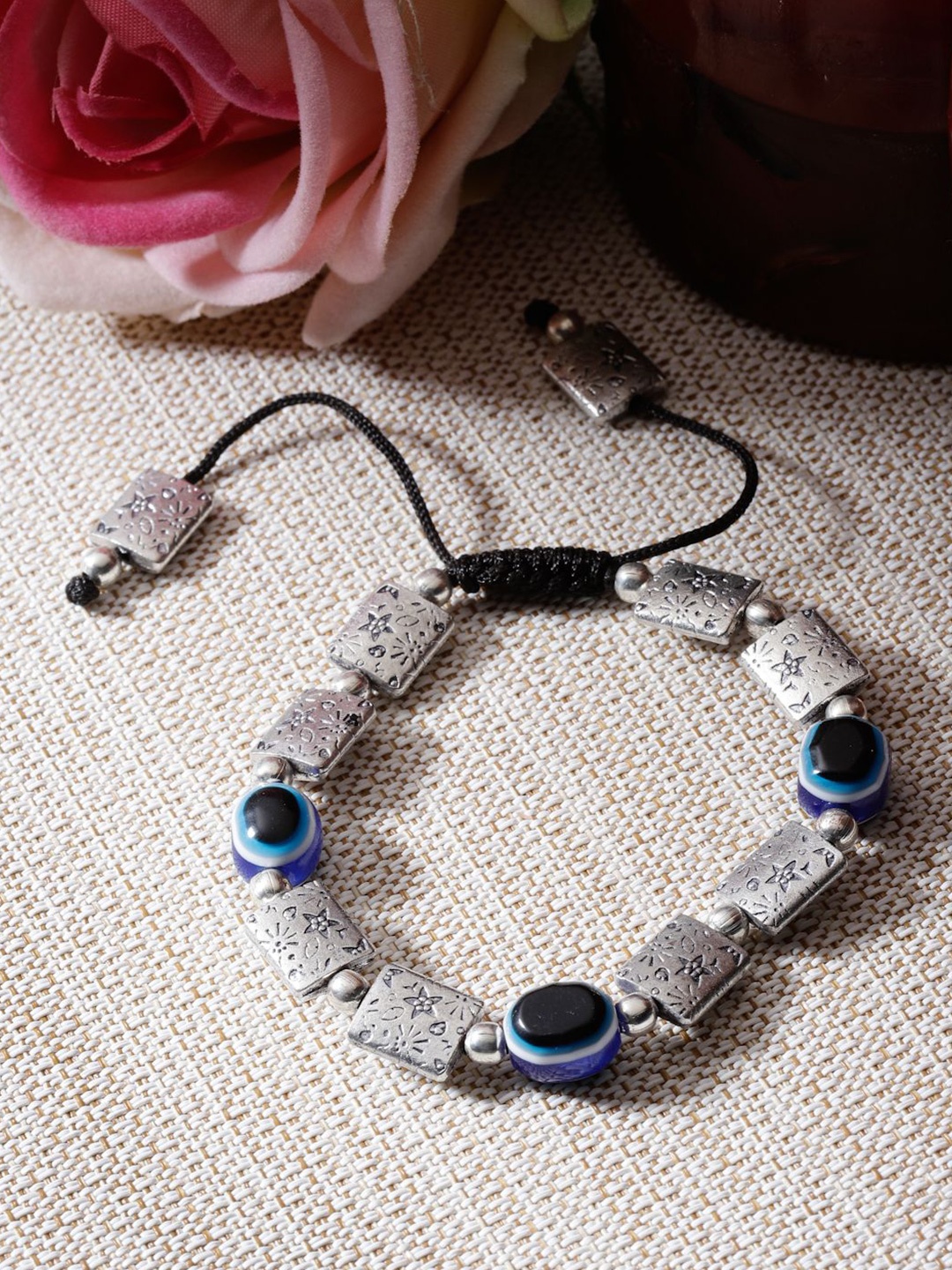 

Sanjog Unisex German Silver-Plated Evil Eye Beaded Wraparound Bracelet