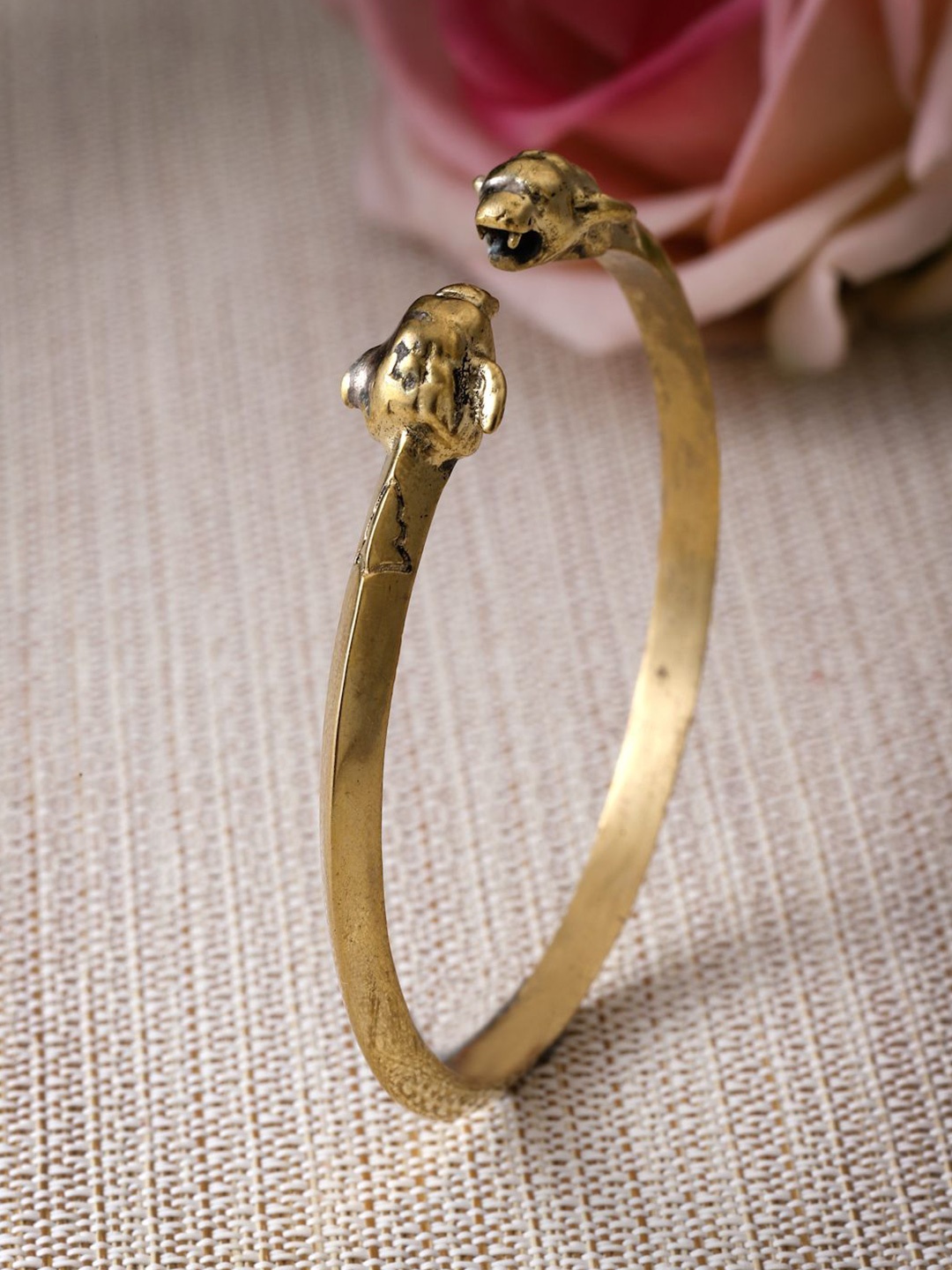 

Sanjog German Gold-Plated Statement Brass Solid Kada Lion Cuff Bracelet