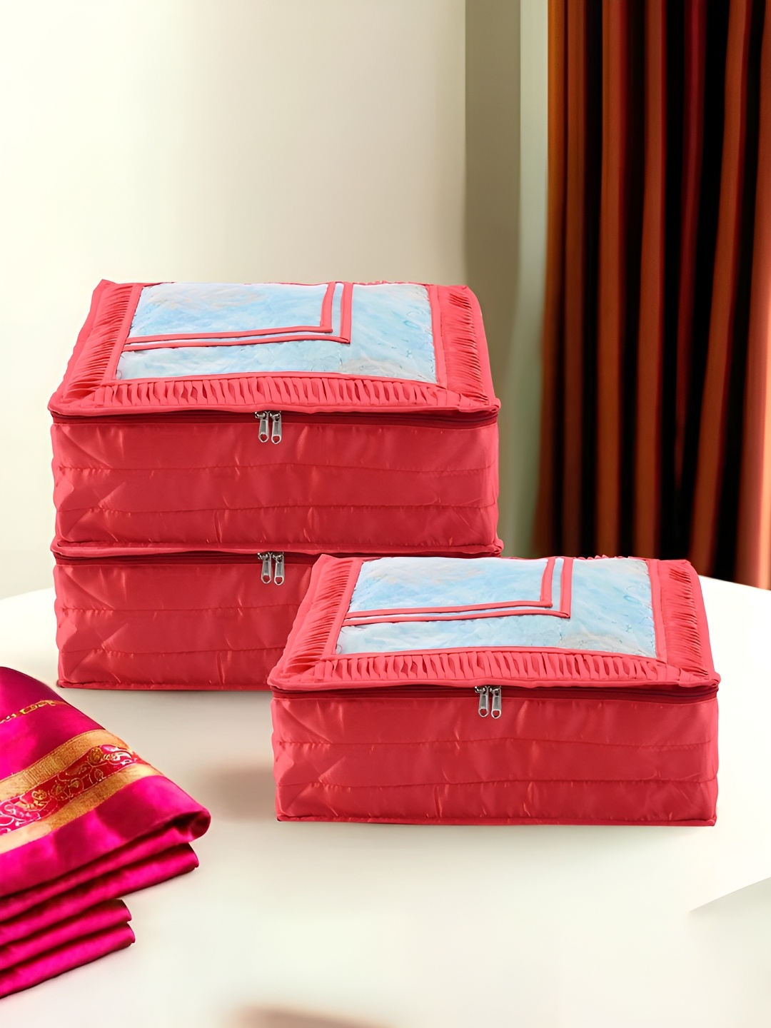 

Kuber Industries Red 3 Pieces Regular Saree Organisers