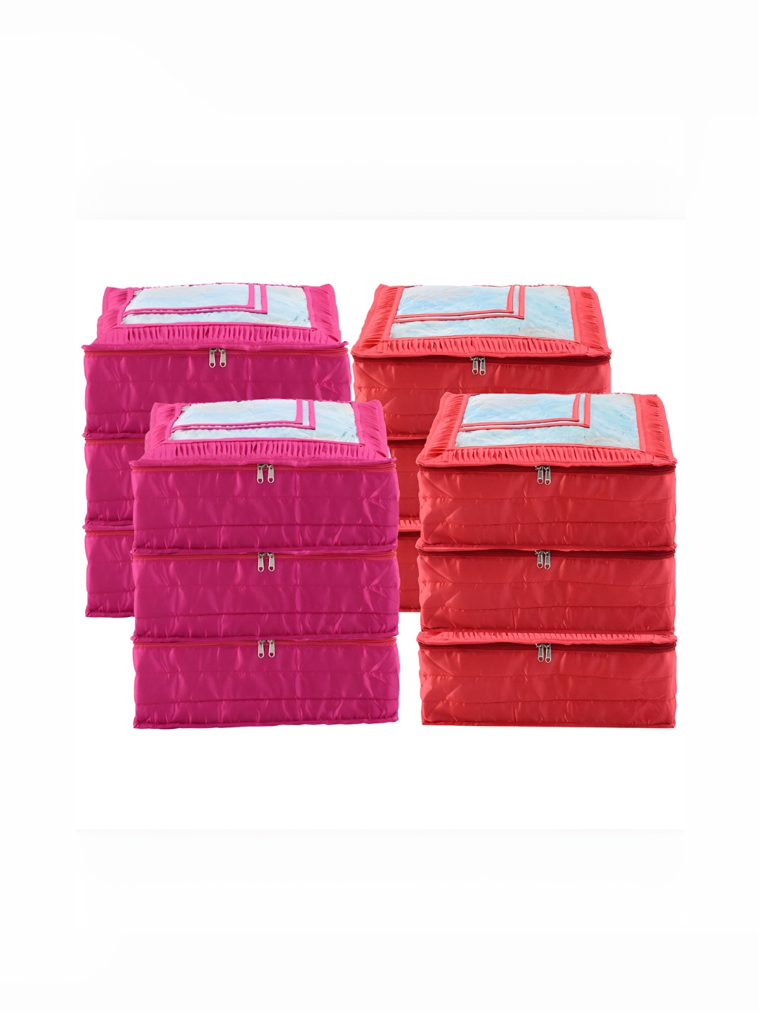 

Kuber Industries Pink & Red 12 Pieces Regular Saree Organisers