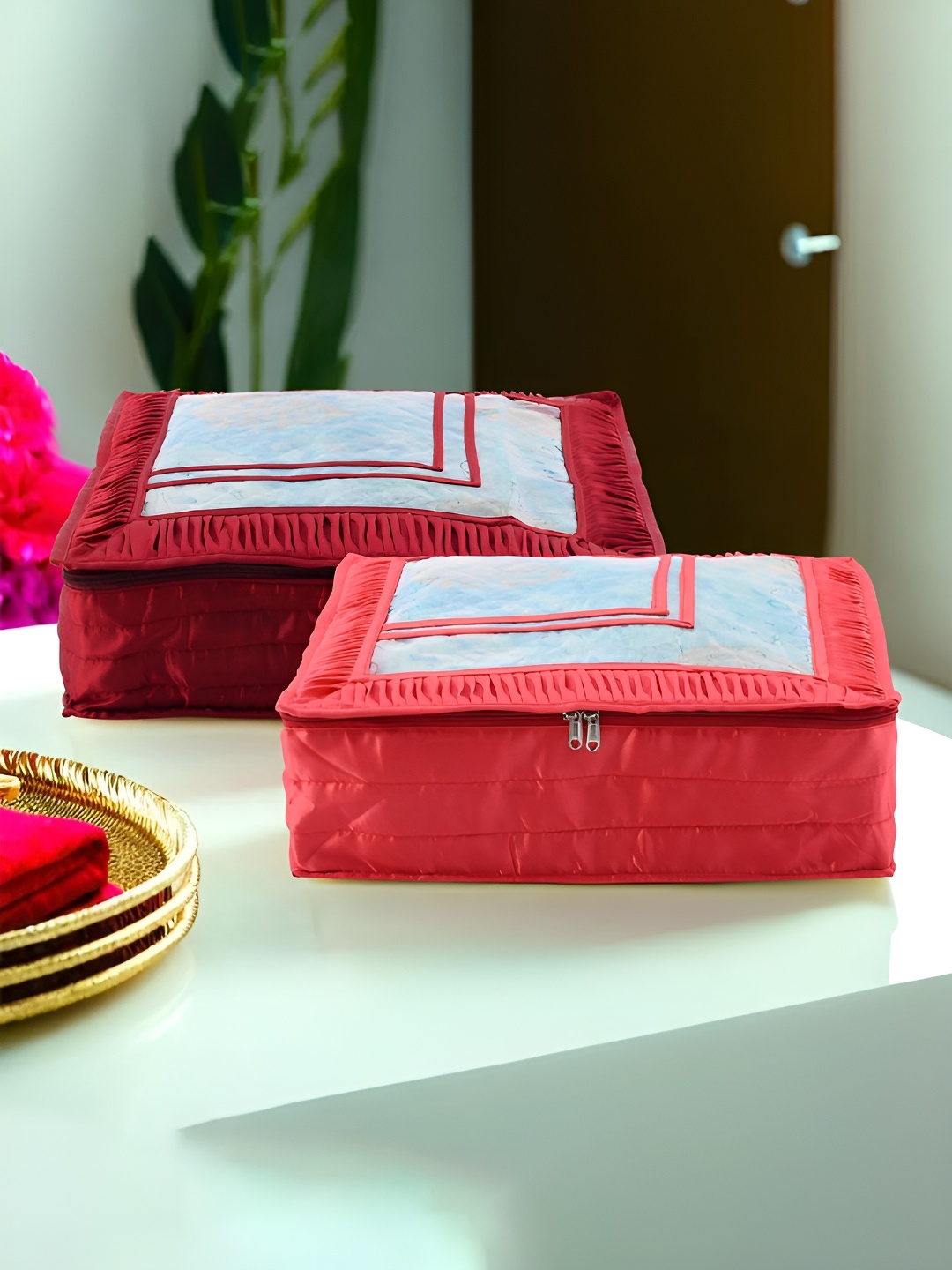 

Kuber Industries Maroon & Transparent 2 Pieces Regular Saree Organisers