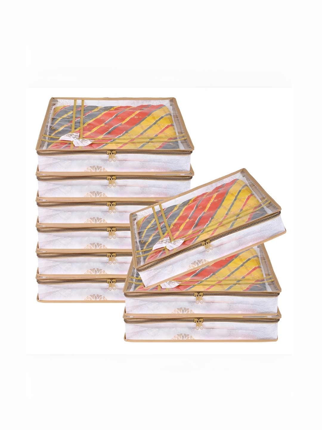 

Kuber Industries White & Gold toned 9 Pieces Regular Saree Organisers