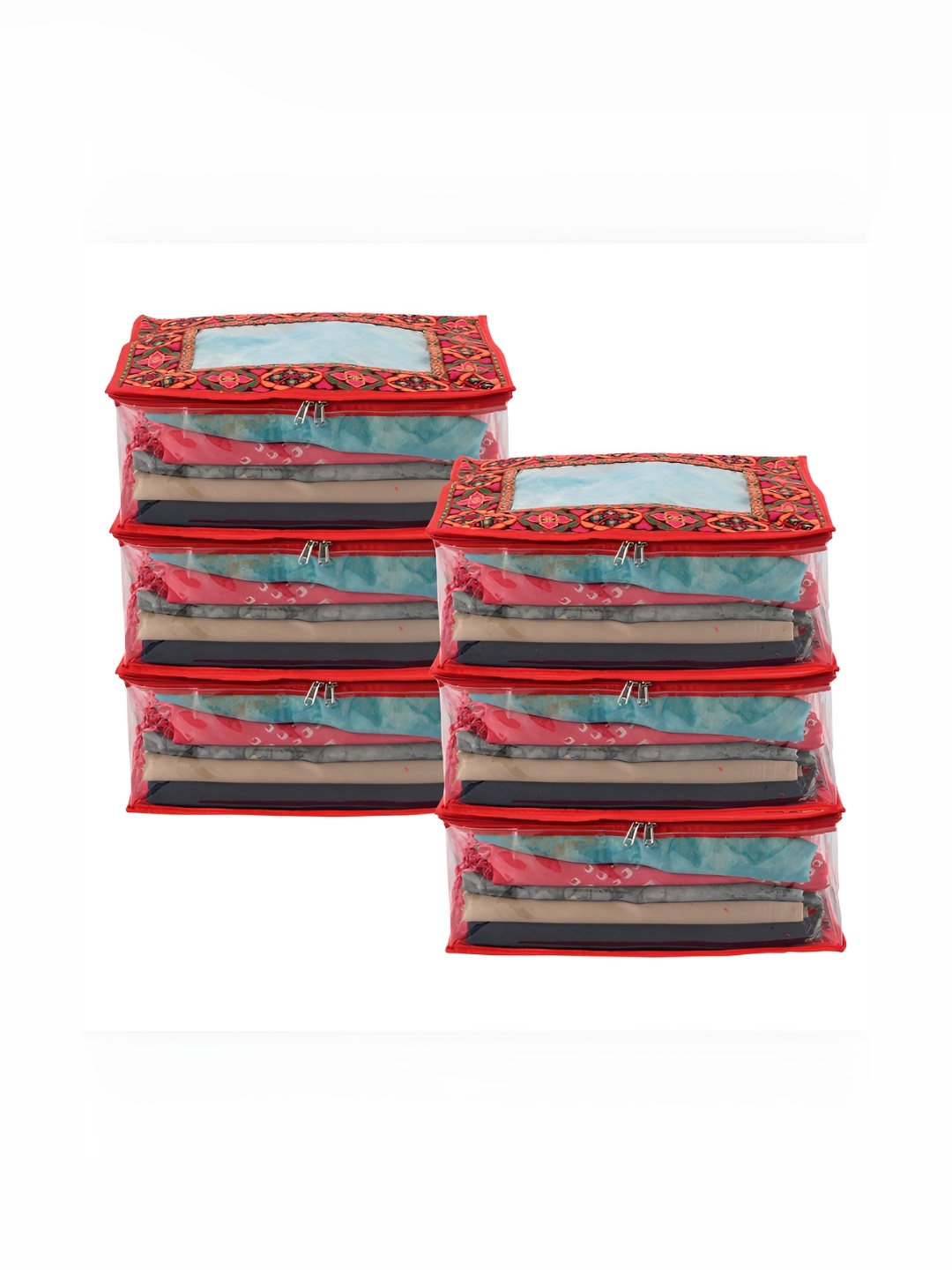 

Kuber Industries Red & Green 6 Pieces Regular Saree Organisers
