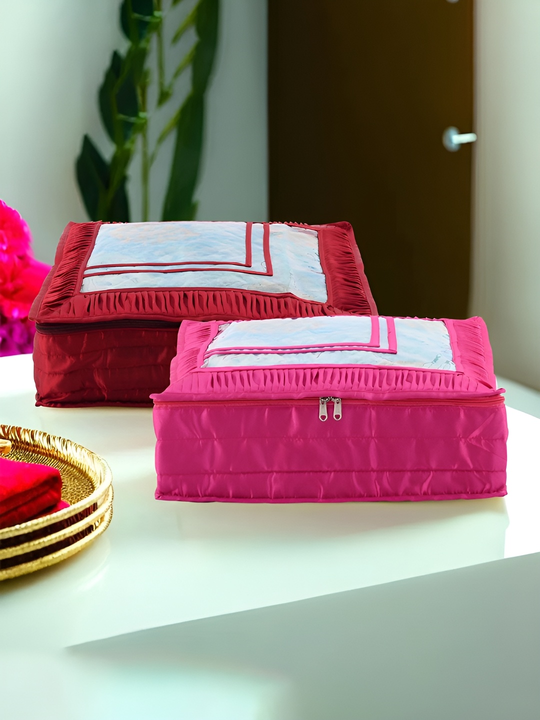 

Kuber Industries Maroon & Pink 2 Pieces Regular Saree Organisers