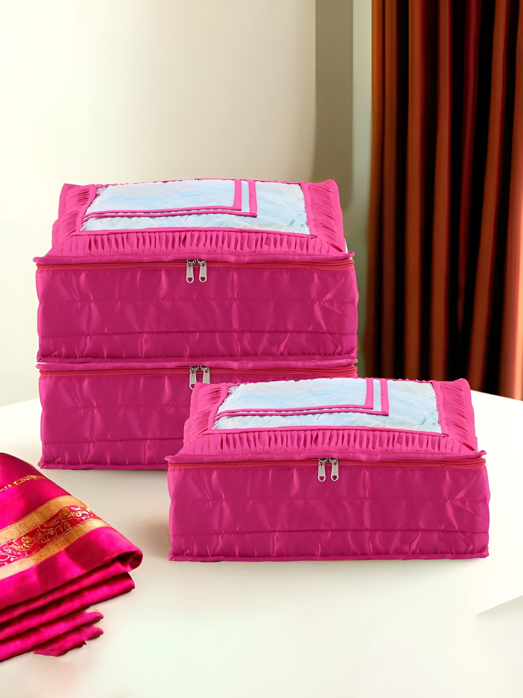 

Kuber Industries Pink & Transparent 3 Pieces Regular Drawer Organiser