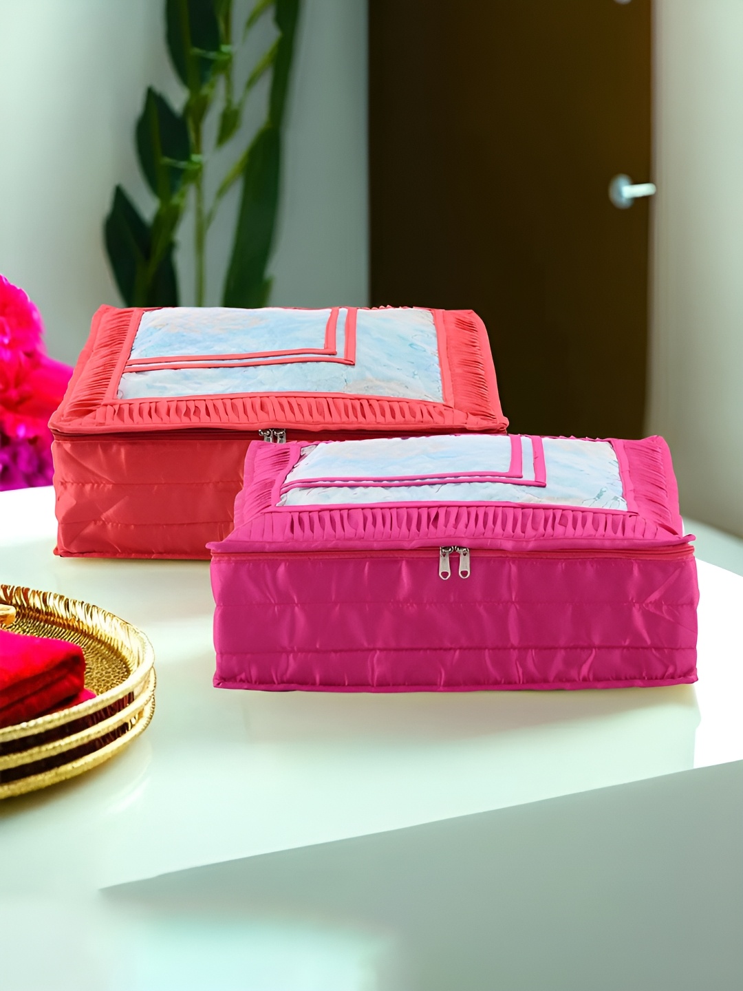 

Kuber Industries Pink & Red 2 Pieces Regular Saree Organisers