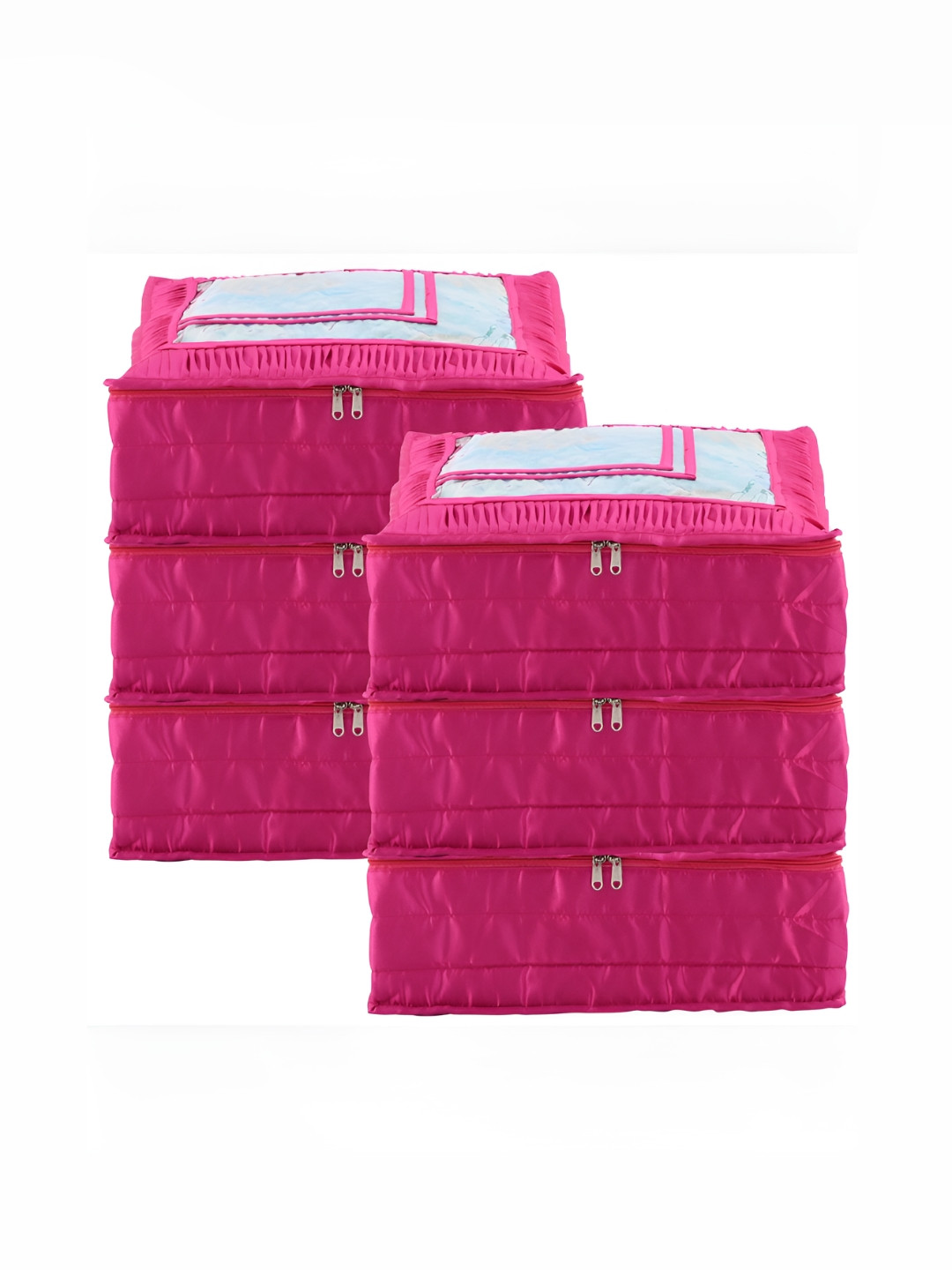 

Kuber Industries Pink & Transparent 6 Pieces Regular Saree Organisers