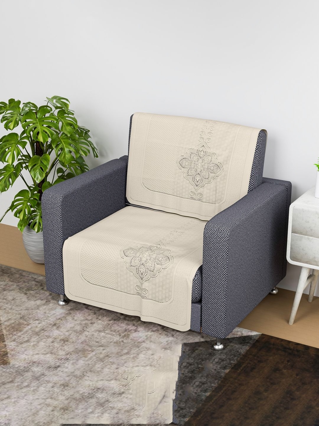 

Kuber Industries Cream 2 Pieces Printed Cotton 2 Seater Sofa Cover