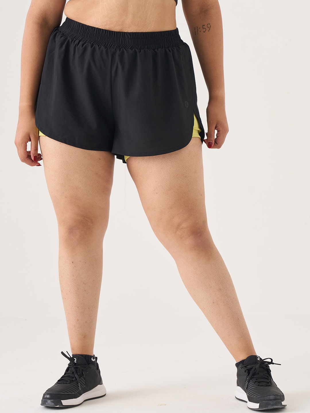 SPIRIT ANIMAL Women Double Layered High-Rise Active Wear Shorts, Black