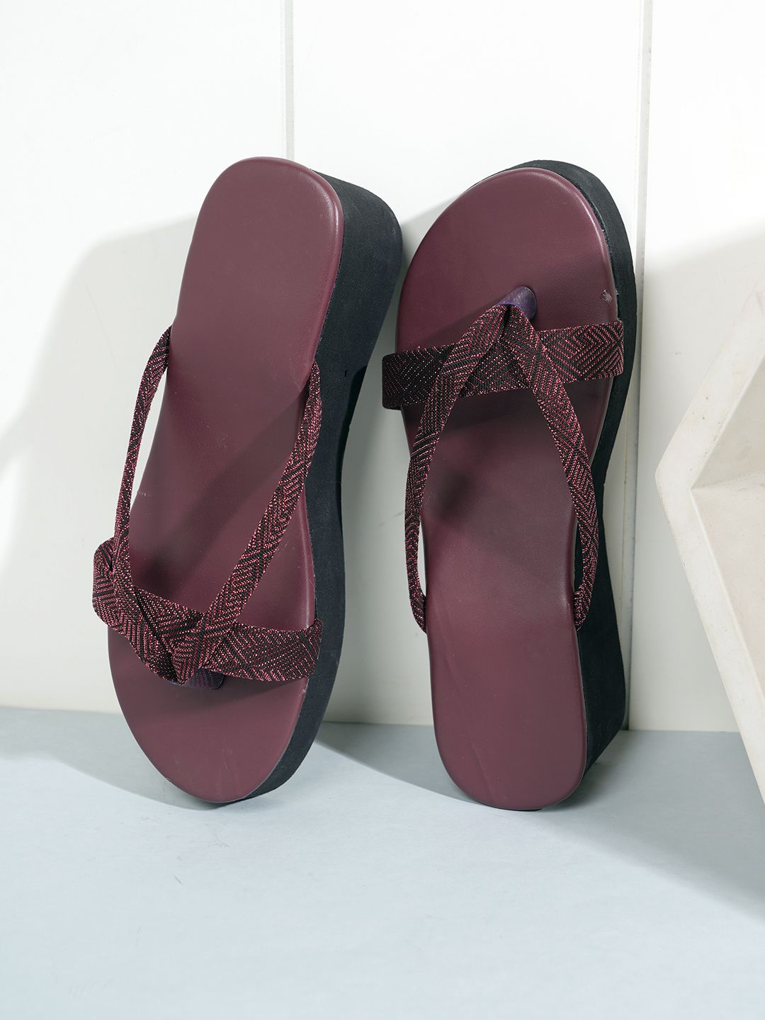 

SAPATOS Embellished Open Toe Back Open Comfort Heels, Maroon